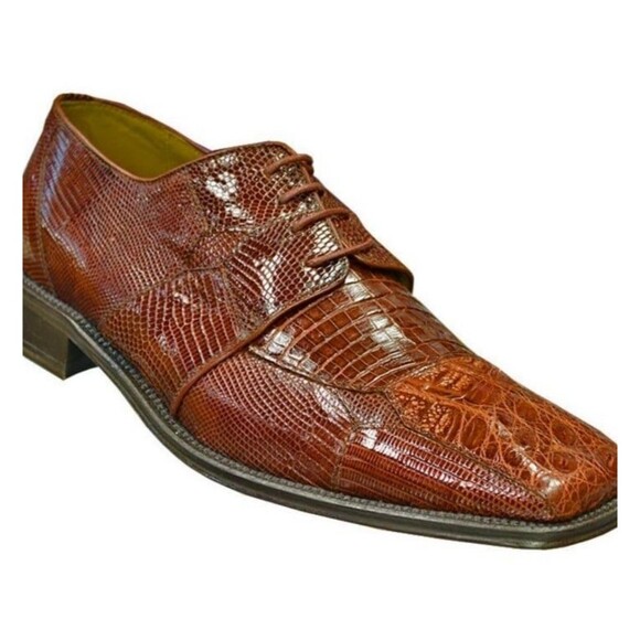 David Eden Crocodile Lizard Skin Men’s Size 13 Brown Red Leather Oxfords Shoes - Picture 1 of 6